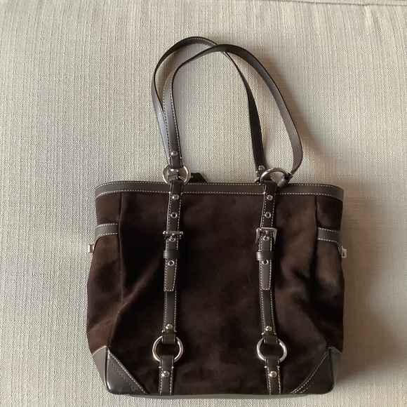 Beautiful Coach F12834 Dark Chocolate Suede Shopper Tote Shoulder Bag - Picture 2 of 11